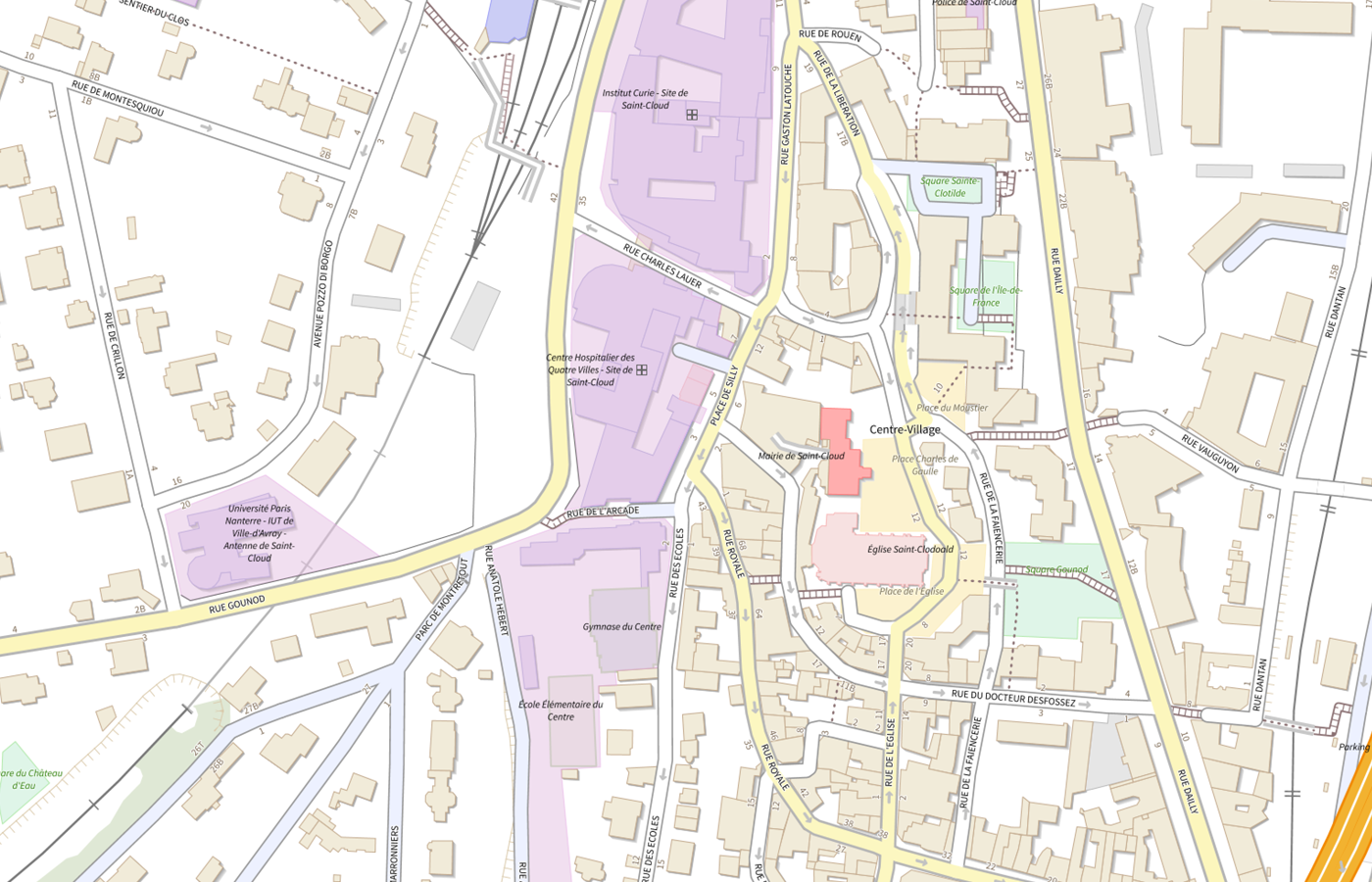 Plan IGN de situation de CH des Quatre Villes Site St Cloud