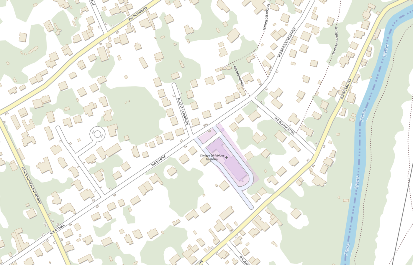 Plan IGN de situation de Clinique Geriatrique les Vallees