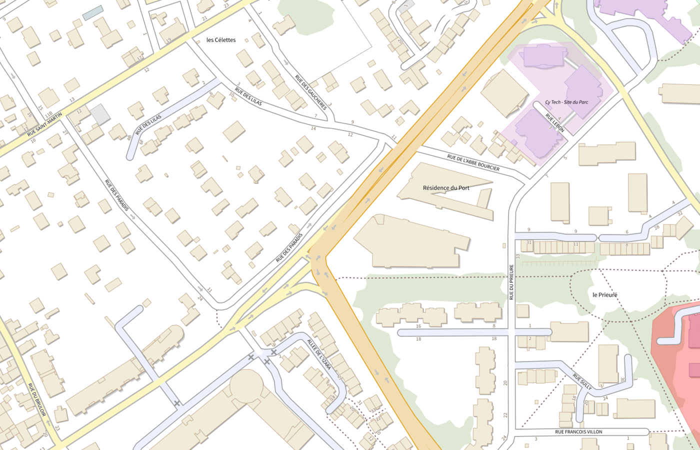 Plan IGN de situation de Bureau d’information et d’orientation (BIO) - CY Cergy Paris Université - Site des Chênes