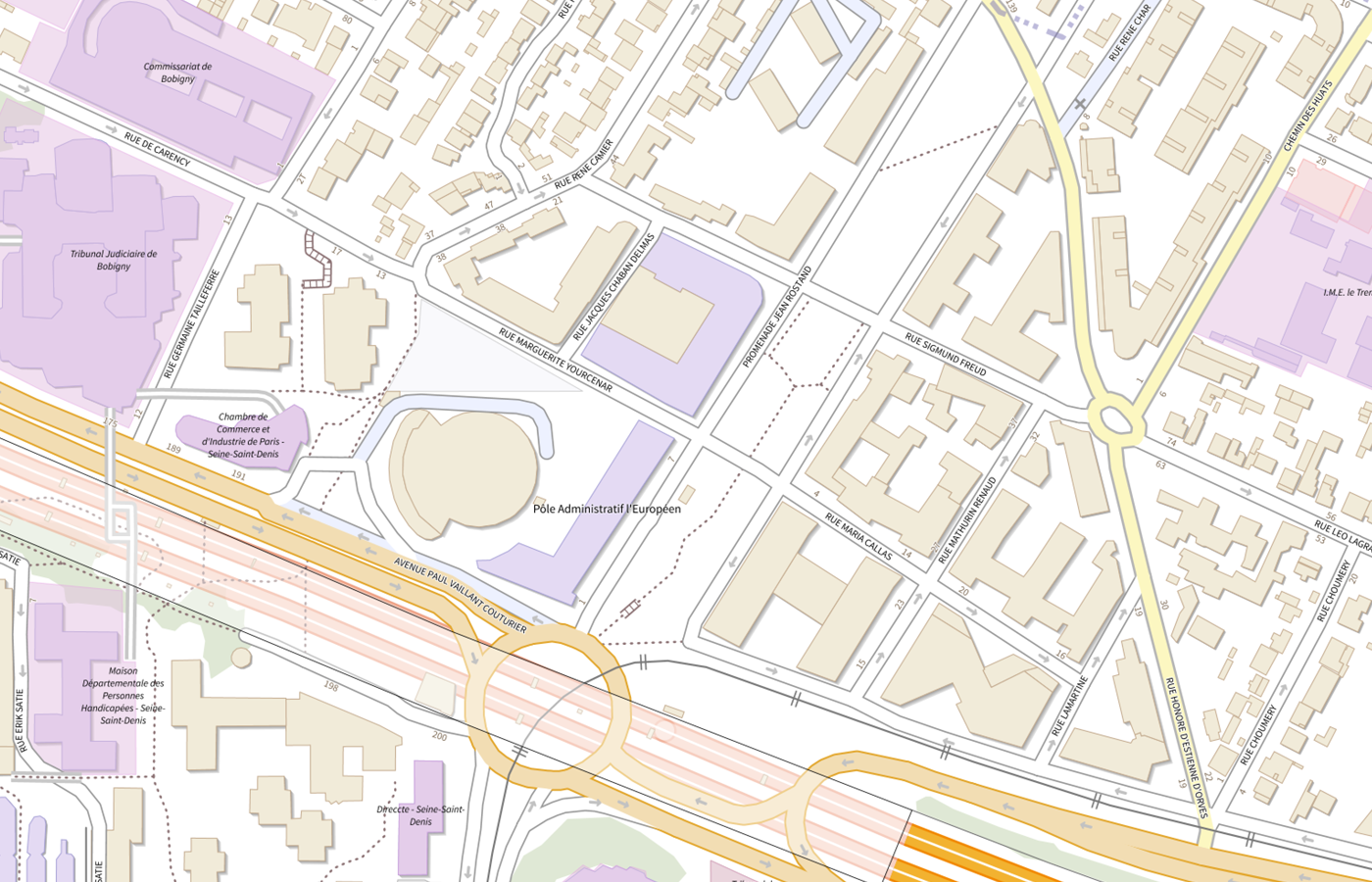 Plan IGN de situation de Office français de l'immigration et de l'intégration (OFII) - Direction territoriale de Bobigny (dép. 93)