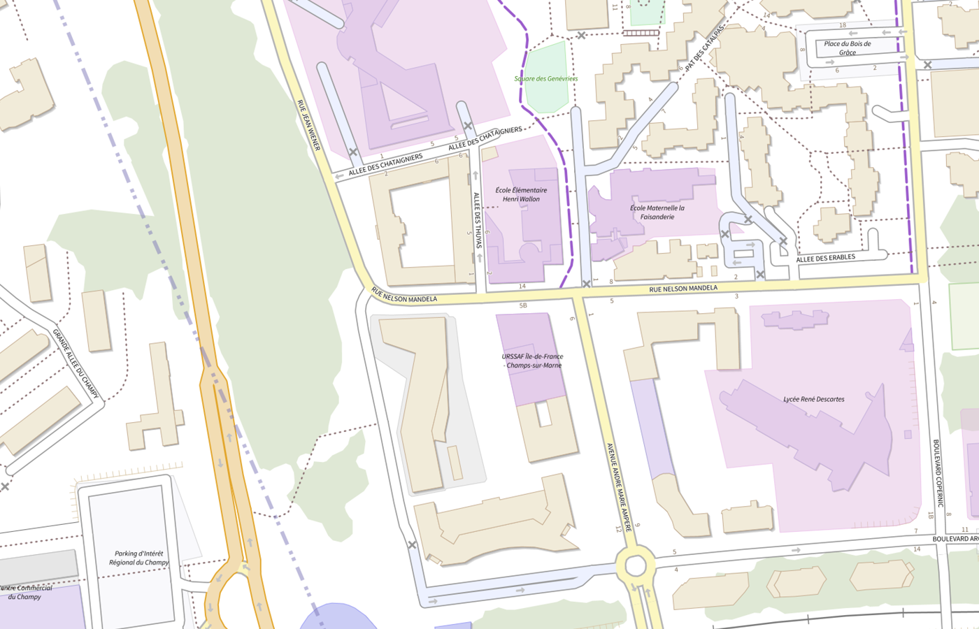 Plan IGN de situation de Urssaf Île-de-France - Champs-sur-Marne