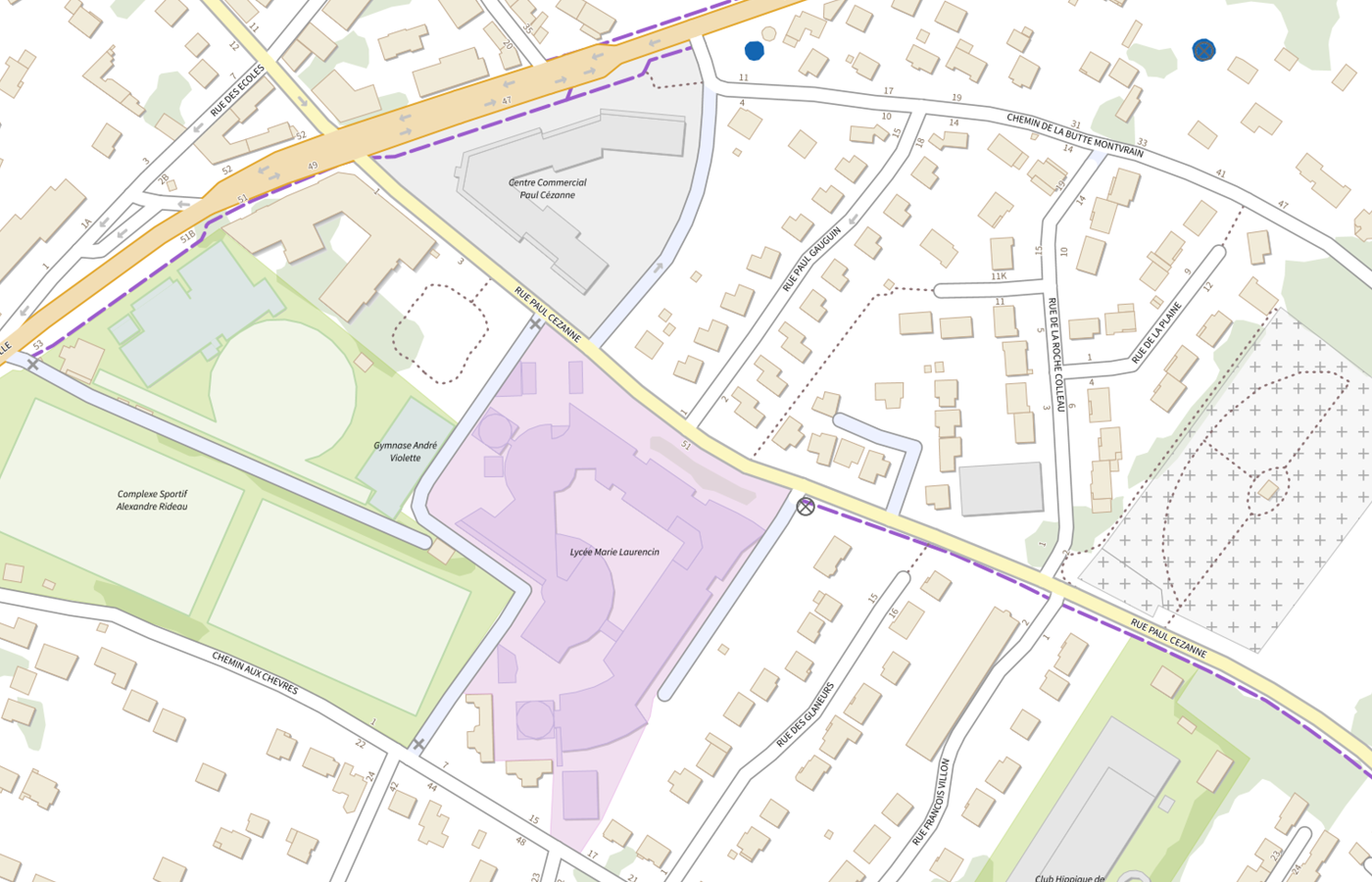 Plan IGN de situation de Section d'enseignement professionnel du lycée polyvalent Marie Laurencin