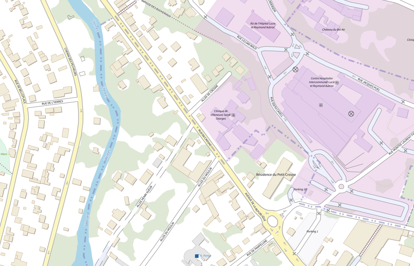 Plan IGN de situation de Clinique Villeneuve Saint Georges