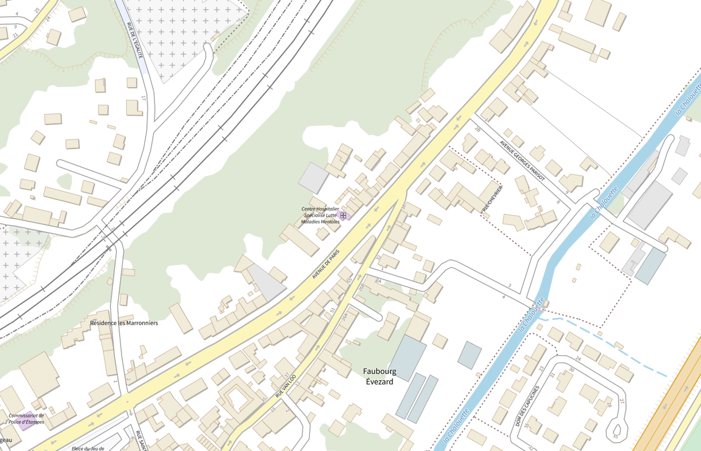 Plan IGN de situation de Saft Rue de Paris Etampes