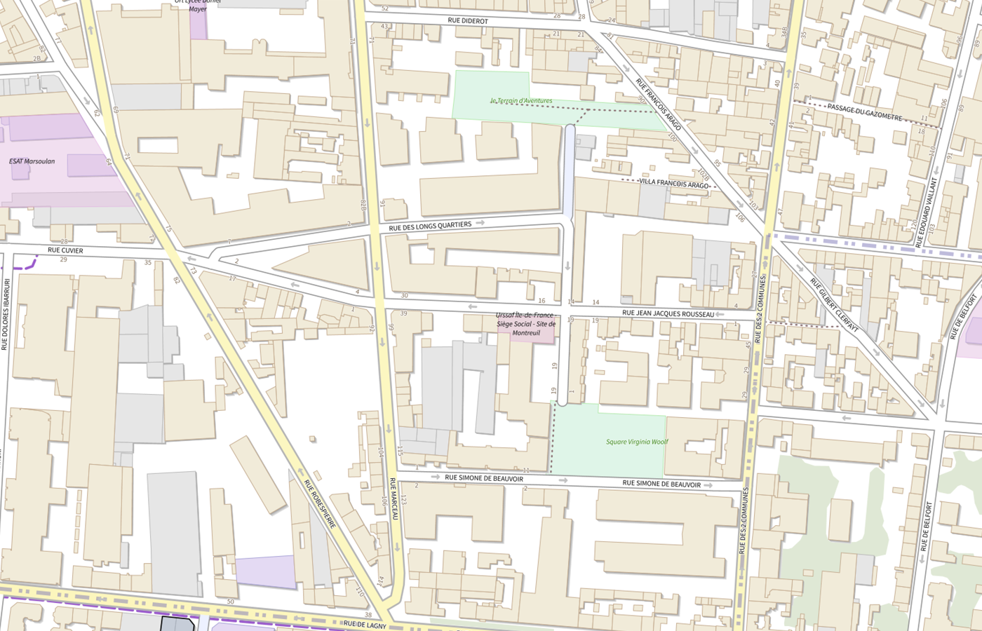 Plan IGN de situation de Urssaf Île-de-France - siège social - site de Montreuil