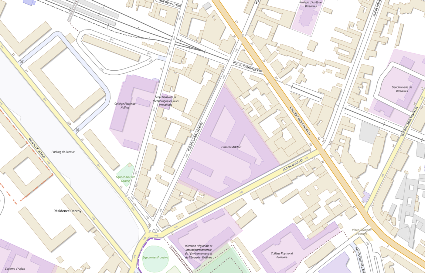 Plan IGN de situation de Centre du service national et de la jeunesse (CSNJ) - Versailles (pour les départements 78, 91, 92, 95)